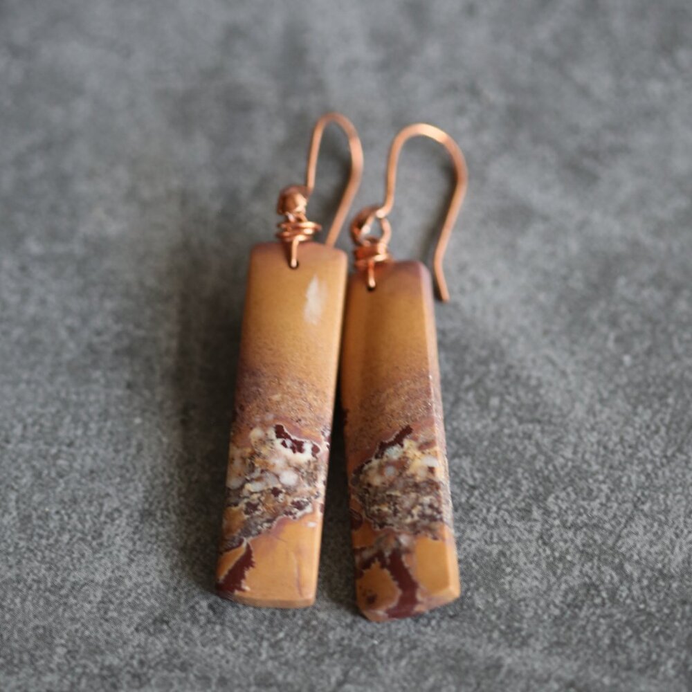 Sonora Dendritic Rhyolite Jasper and Copper Earrings